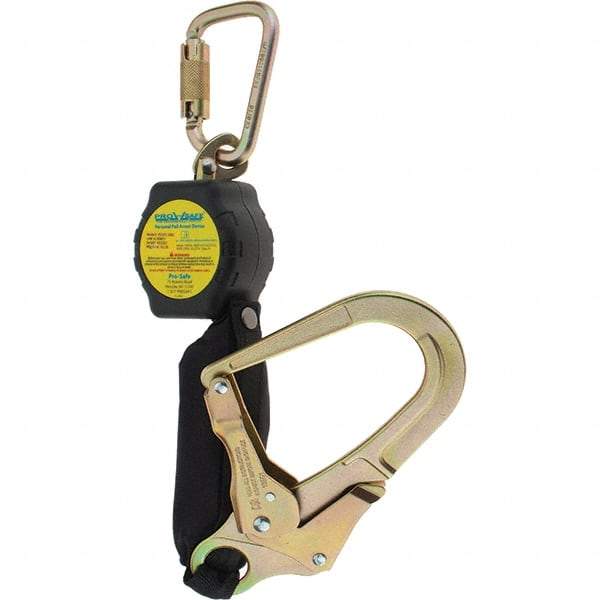 PRO-SAFE - 6' Long, 350 Lb Capacity, Ultra-High Molecular Weight Polyethylene Webbing Self-Retracting Lifeline - Steel Locking Rebar Hook Connector, Steel Carabiner Connector, Black - Eagle Tool & Supply