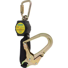 PRO-SAFE - 6' Long, 350 Lb Capacity, Ultra-High Molecular Weight Polyethylene Webbing Self-Retracting Lifeline - Steel Locking Rebar Hook Connector, Steel Carabiner Connector, Black - Eagle Tool & Supply