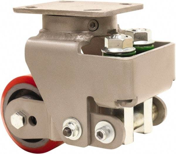 Hamilton - 4" Diam x 2" Wide, Polyurethane Mold on to Cast Iron Center Swivel Caster - 900 Lb Capacity, Top Plate Mount, 4" x 5" Plate, Sealed Precision Ball Bearing Bearing - Eagle Tool & Supply
