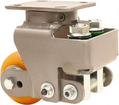 Hamilton - 4" Diam x 2" Wide, Polyurethane Mold on to Cast Iron Center Swivel Caster - 450 Lb Capacity, Top Plate Mount, 4" x 5" Plate, Sealed Precision Ball Bearing Bearing - Eagle Tool & Supply