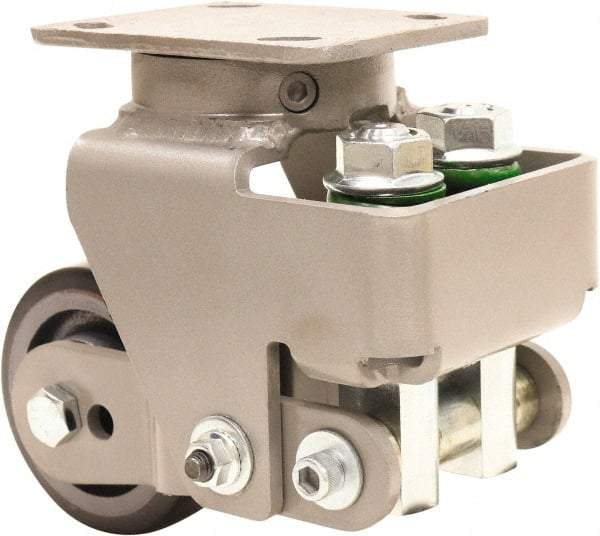Hamilton - 4" Diam x 2" Wide, Polyurethane Mold on to Cast Iron Center Swivel Caster - 975 Lb Capacity, Top Plate Mount, 4" x 5" Plate, Sealed Precision Ball Bearing Bearing - Eagle Tool & Supply