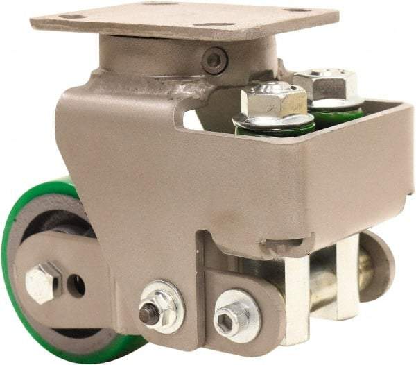 Hamilton - 4" Diam x 2" Wide, Polyurethane Mold on to Cast Iron Center Swivel Caster - 750 Lb Capacity, Top Plate Mount, 4" x 5" Plate, Sealed Precision Ball Bearing Bearing - Eagle Tool & Supply