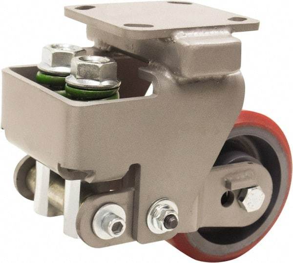 Hamilton - 5" Diam x 2" Wide, Polyurethane Mold on to Cast Iron Center Rigid Caster - 1,250 Lb Capacity, Top Plate Mount, 4" x 4-1/2" Plate, Sealed Precision Ball Bearing Bearing - Eagle Tool & Supply