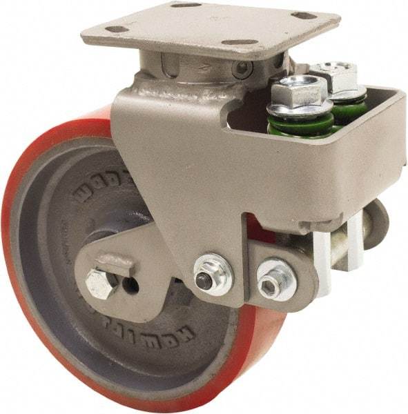 Hamilton - 8" Diam x 2" Wide, Polyurethane Mold on to Cast Iron Center Swivel Caster - 1,645 Lb Capacity, Top Plate Mount, 4" x 5" Plate, Sealed Precision Ball Bearing Bearing - Eagle Tool & Supply