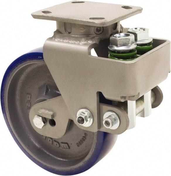 Hamilton - 8" Diam x 2" Wide, Polyurethane Mold on to Cast Iron Center Swivel Caster - 1,200 Lb Capacity, Top Plate Mount, 4" x 5" Plate, Sealed Precision Ball Bearing Bearing - Eagle Tool & Supply