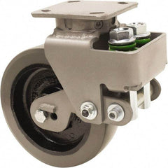 Hamilton - 8" Diam x 2" Wide, Polyurethane Mold on to Cast Iron Center Swivel Caster - 1,315 Lb Capacity, Top Plate Mount, 4" x 5" Plate, Sealed Precision Ball Bearing Bearing - Eagle Tool & Supply