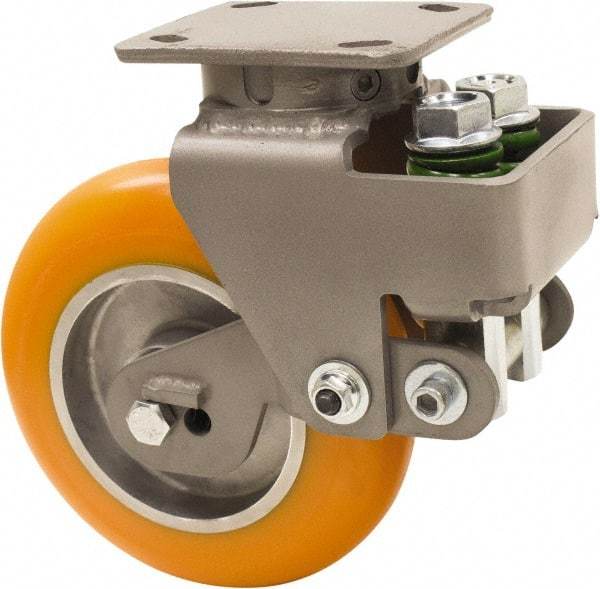 Hamilton - 8" Diam x 2" Wide, Polyurethane Mold on to Cast Iron Center Swivel Caster - 1,000 Lb Capacity, Top Plate Mount, 4" x 5" Plate, Sealed Precision Ball Bearing Bearing - Eagle Tool & Supply