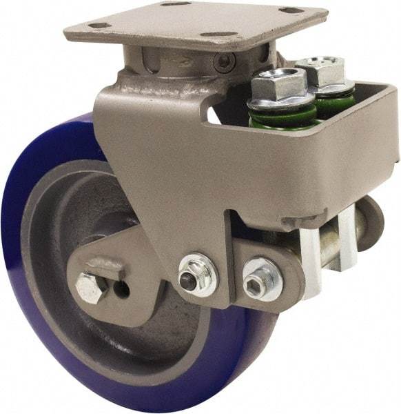 Hamilton - 8" Diam x 2" Wide, Polyurethane Mold on to Cast Iron Center Swivel Caster - 1,315 Lb Capacity, Top Plate Mount, 4" x 5" Plate, Sealed Precision Ball Bearing Bearing - Eagle Tool & Supply