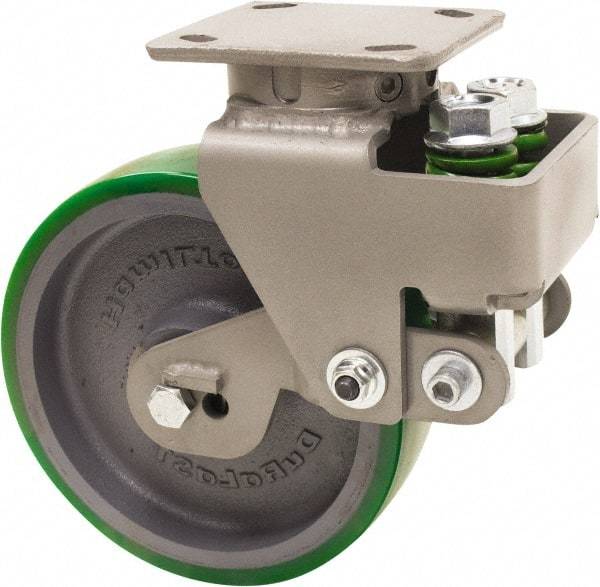 Hamilton - 8" Diam x 2" Wide, Polyurethane Mold on to Cast Iron Center Swivel Caster - 1,645 Lb Capacity, Top Plate Mount, 4" x 5" Plate, Sealed Precision Ball Bearing Bearing - Eagle Tool & Supply