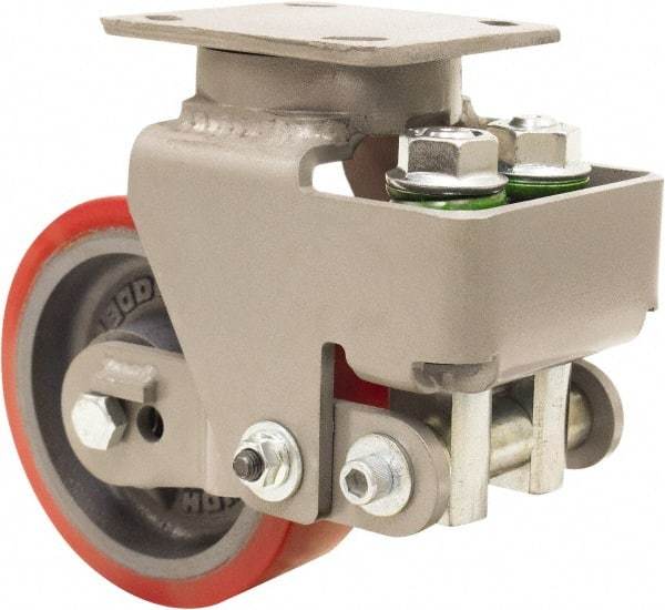 Hamilton - 6" Diam x 2" Wide, Polyurethane Mold on to Cast Iron Center Swivel Caster - 1,200 Lb Capacity, Top Plate Mount, 4" x 5" Plate, Sealed Precision Ball Bearing Bearing - Eagle Tool & Supply