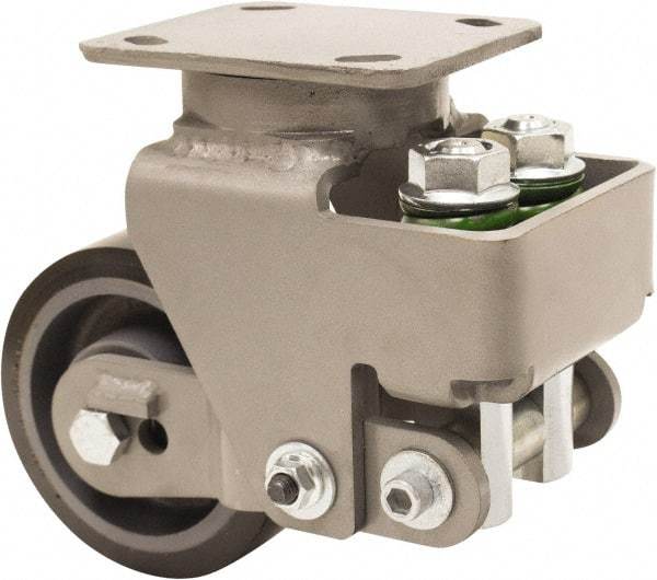 Hamilton - 5" Diam x 2" Wide, Polyurethane Mold on to Cast Iron Center Swivel Caster - 1,315 Lb Capacity, Top Plate Mount, 4" x 5" Plate, Sealed Precision Ball Bearing Bearing - Eagle Tool & Supply