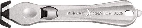 Klever Innovations - Recessed/Hook Blade Safety Cutter - 1-3/8" Carbon Steel Blade, Silver Magnesium Handle, 1 Blade Included - Eagle Tool & Supply