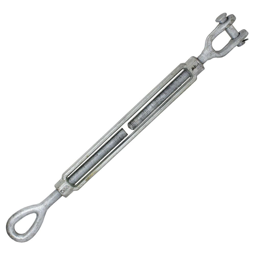 Turnbuckles; Turnbuckle Type: Jaw & Eye; Working Load Limit: 5200 lb; Thread Size: 3/4-12 in; Turn-up: 12 in; Closed Length: 23.11 in; Material: Steel; Finish: Galvanized