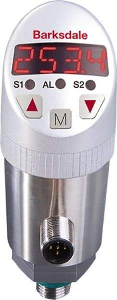 Barksdale - 3,000 Max psi, ±0.5% Accuracy, 1/4" NPT (Male) Connection Electronic Pressure Switch and Transducer with Display - 4 to 20mA Output Signal, M12 Wetted Parts, 1/4" Thread, -13 to 212°F, 32 Volts - Eagle Tool & Supply
