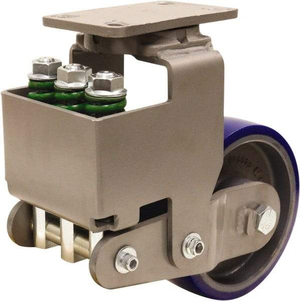 Hamilton - 8" Diam x 3" Wide, Polyurethane Mold on to Cast Iron Center Swivel Caster - 2,000 Lb Capacity, Top Plate Mount, 4-1/2" x 6-1/2" Plate, Sealed Precision Ball Bearing Bearing - Eagle Tool & Supply