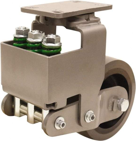 Hamilton - 8" Diam x 3" Wide, Polyurethane Mold on to Cast Iron Center Swivel Caster - 3,145 Lb Capacity, Top Plate Mount, 4-1/2" x 6-1/2" Plate, Sealed Precision Ball Bearing Bearing - Eagle Tool & Supply