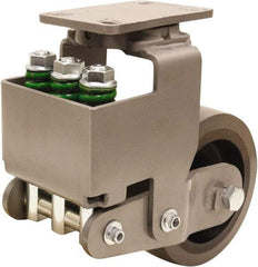 Hamilton - 8" Diam x 3" Wide, Polyurethane Mold on to Cast Iron Center Swivel Caster - 3,145 Lb Capacity, Top Plate Mount, 4-1/2" x 6-1/2" Plate, Sealed Precision Ball Bearing Bearing - Eagle Tool & Supply