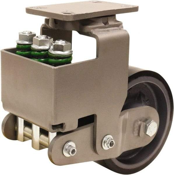 Hamilton - 6" Diam x 3" Wide, Polyurethane Mold on to Cast Iron Center Swivel Caster - 3,145 Lb Capacity, Top Plate Mount, 4-1/2" x 6-1/2" Plate, Sealed Precision Ball Bearing Bearing - Eagle Tool & Supply