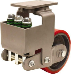 Hamilton - 8" Diam x 3" Wide, Polyurethane Mold on to Cast Iron Center Swivel Caster - 2,500 Lb Capacity, Top Plate Mount, 4-1/2" x 6-1/2" Plate, Sealed Precision Ball Bearing Bearing - Eagle Tool & Supply