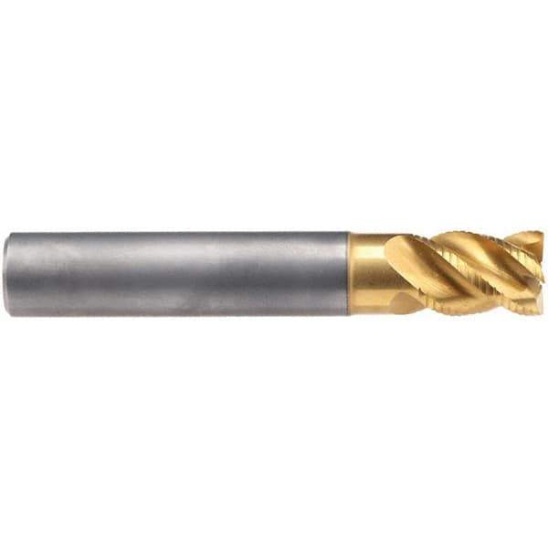 Emuge - 6mm Diam, 10mm LOC, 4 Flute Solid Carbide Roughing & Finishing End Mill - TiN/TiAlN Finish, 54mm OAL, 6mm Shank Diam, Cylindrical Shank, 45° Helix, Stub Length - Eagle Tool & Supply