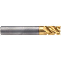 Emuge - 16mm Diam, 22mm LOC, 4 Flute Solid Carbide Roughing & Finishing End Mill - TiN/TiAlN Finish, 82mm OAL, 16mm Shank Diam, Cylindrical Shank, 45° Helix, Stub Length - Eagle Tool & Supply