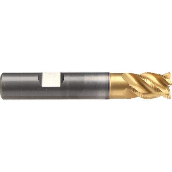 Emuge - 8mm Diam, 12mm LOC, 4 Flute Solid Carbide Roughing & Finishing End Mill - TiN/TiAlN Finish, 58mm OAL, 8mm Shank Diam, Weldon Shank, 45° Helix, Stub Length - Eagle Tool & Supply
