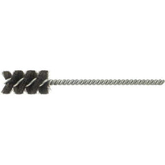Brush Research Mfg. - 1" Diam Helical Natural Bristle Tube Brush - Single Spiral, 0.01" Filament Diam, 2" Brush Length, 6" OAL, 0.22" Diam Galvanized Steel Shank - Eagle Tool & Supply