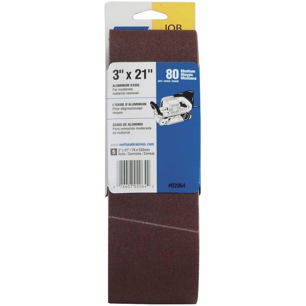 Norton - 3" Wide x 21" OAL, 80 Grit, Aluminum Oxide Abrasive Belt - Eagle Tool & Supply