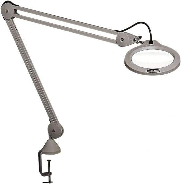 Vision Engineering - 45" Arm, Spring Suspension, Clamp Mount, LED, Light Gray, Magnifying Task Light - 10 Watts, 100-240 Volts, 1.75x Magnification, 5" Wide x 13" Long - Eagle Tool & Supply
