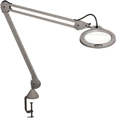 Vision Engineering - 45" Arm, Spring Suspension, Clamp Mount, LED, Light Gray, Magnifying Task Light - 10 Watts, 100-240 Volts, 2.25x Magnification, 5" Wide x 8" Long - Eagle Tool & Supply