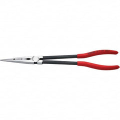 Long Reach Plier: 280 mm OAL Serrated Jaw, Needle Nose Head, Plastic Handle