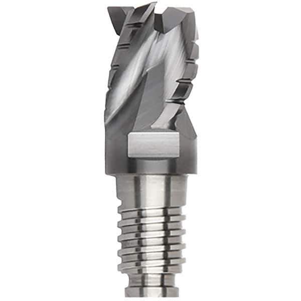 Kennametal - 3/8" Diam, 9/32" LOC, 3 Flute, 0.015" Corner Radius End Mill Head - Solid Carbide, AlTiN Finish, Duo-Lock 10 Connection, Spiral Flute, 35° Helix, Centercutting - Eagle Tool & Supply