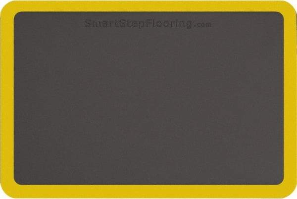 Smart Step - 3' Long x 2' Wide, Dry Environment, Anti-Fatigue Matting - Gray with Yellow Borders, Urethane with Urethane Sponge Base, Beveled on All 4 Sides - Eagle Tool & Supply