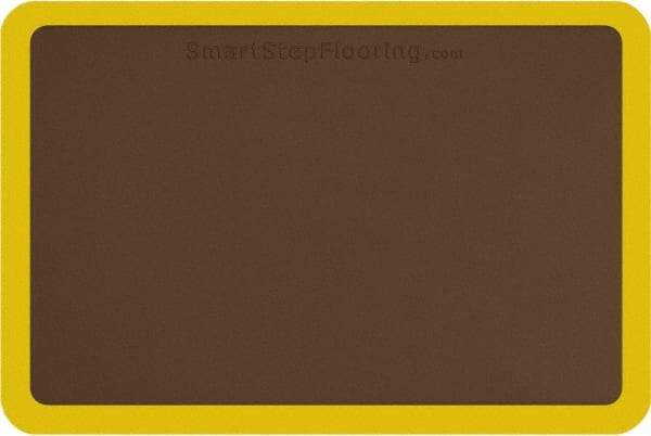 Smart Step - 3' Long x 2' Wide, Dry Environment, Anti-Fatigue Matting - Brown with Yellow Borders, Urethane with Urethane Sponge Base, Beveled on All 4 Sides - Eagle Tool & Supply