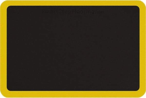 Smart Step - 3' Long x 2' Wide, Dry Environment, Anti-Fatigue Matting - Black with Yellow Borders, Urethane with Urethane Sponge Base, Beveled on All 4 Sides - Eagle Tool & Supply