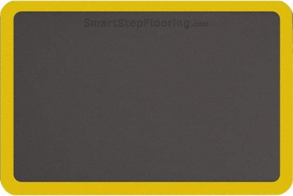 Smart Step - 3' Long x 2' Wide, Dry Environment, Anti-Fatigue Matting - Gray with Yellow Borders, Urethane with Urethane Sponge Base, Beveled on All 4 Sides - Eagle Tool & Supply