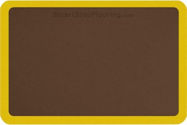 Smart Step - 3' Long x 2' Wide, Dry Environment, Anti-Fatigue Matting - Brown with Yellow Borders, Urethane with Urethane Sponge Base, Beveled on All 4 Sides - Eagle Tool & Supply