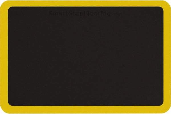 Smart Step - 3' Long x 2' Wide, Dry Environment, Anti-Fatigue Matting - Black with Yellow Borders, Urethane with Urethane Sponge Base, Beveled on All 4 Sides - Eagle Tool & Supply