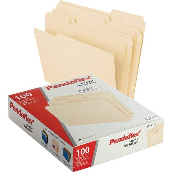 Pendaflex - 11-5/8 x 9-1/2", Letter Size, Manila, File Folders with Top Tab - 11 Point Stock, Assorted Tab Cut Location - Eagle Tool & Supply