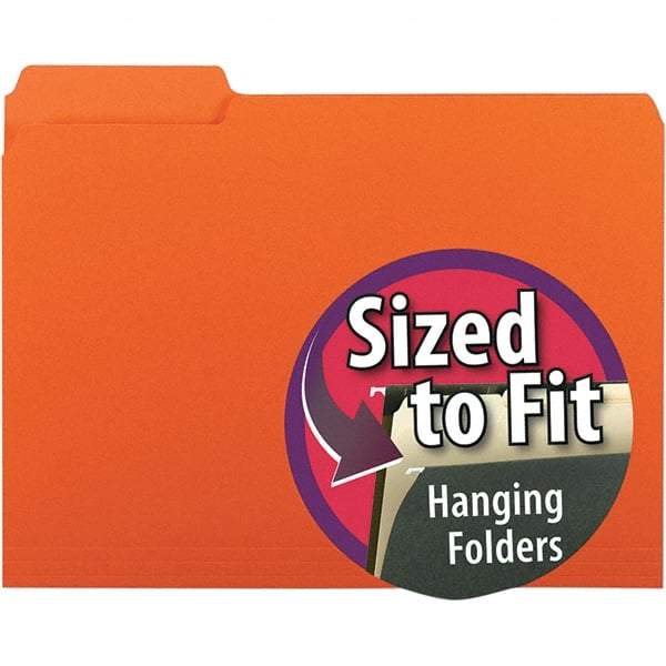 SMEAD - 11-5/8 x 9-3/16", Letter Size, Orange, File Folders with Top Tab - 11 Point Stock, Assorted Tab Cut Location - Eagle Tool & Supply