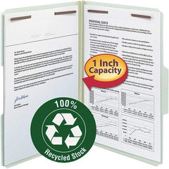 SMEAD - 14-3/4 x 9-1/2", Legal, Gray/Green, Classification Folders with Top Tab Fastener - 25 Point Stock, Assorted Tab Cut Location - Eagle Tool & Supply