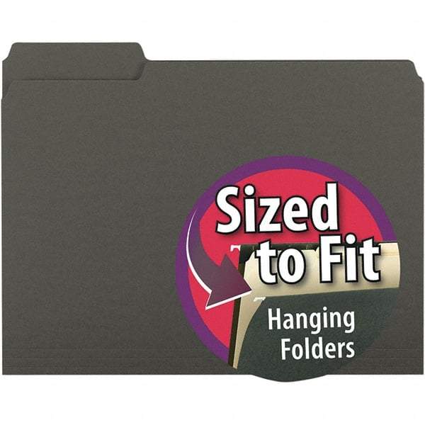 SMEAD - 11-5/8 x 9-3/16", Letter Size, Black, File Folders with Top Tab - 11 Point Stock, Assorted Tab Cut Location - Eagle Tool & Supply