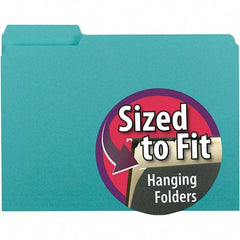 SMEAD - 11-5/8 x 9-3/16", Letter Size, Aqua, File Folders with Top Tab - 11 Point Stock, Assorted Tab Cut Location - Eagle Tool & Supply