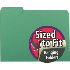 SMEAD - 11-5/8 x 9-3/16", Letter Size, Green, File Folders with Top Tab - 11 Point Stock, Assorted Tab Cut Location - Eagle Tool & Supply