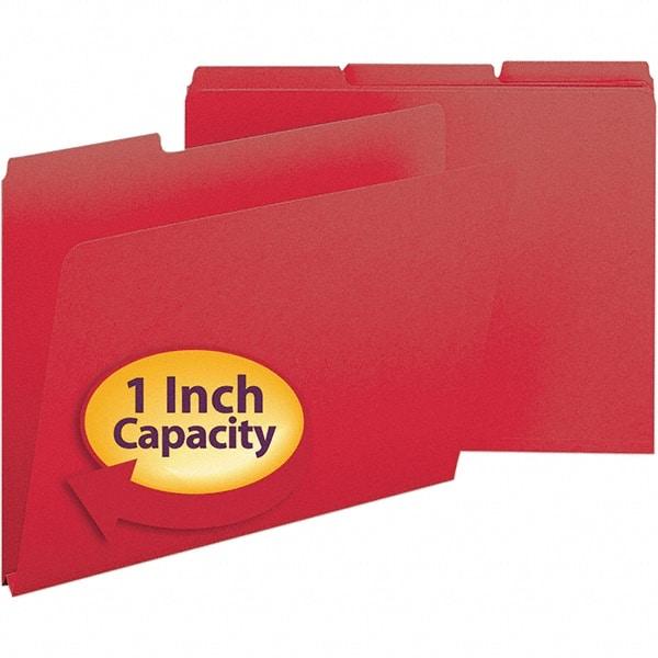 SMEAD - 11-3/4 x 9-1/2", Letter Size, Bright Red, File Folders with Top Tab - 23 Point Stock, Assorted Tab Cut Location - Eagle Tool & Supply