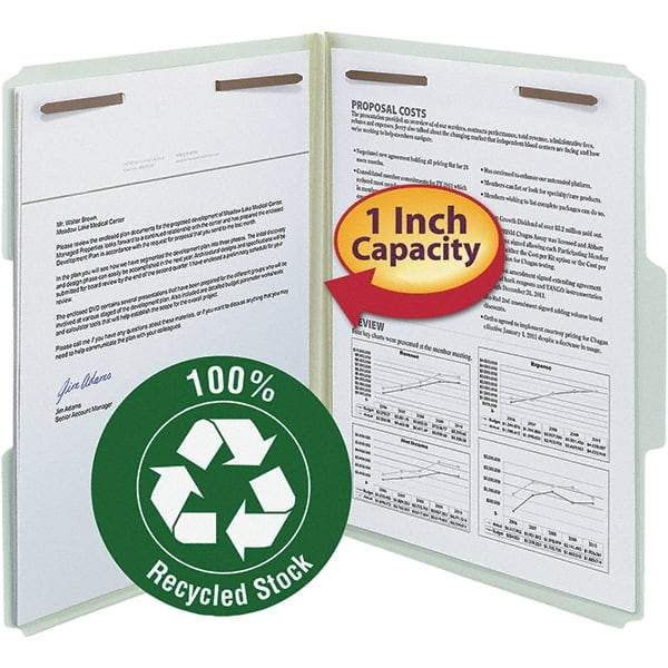 SMEAD - 11-5/8 x 9-1/2", Letter Size, Gray/Green, Classification Folders with Top Tab Fastener - 25 Point Stock, Assorted Tab Cut Location - Eagle Tool & Supply