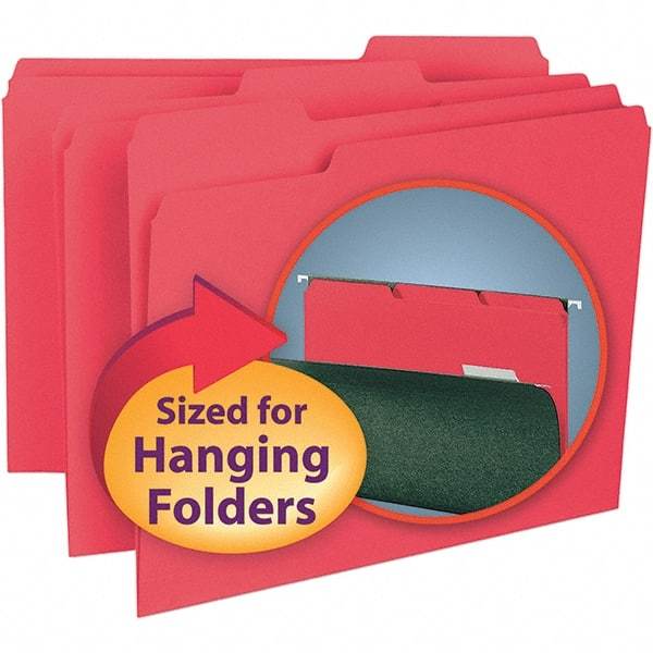 SMEAD - 11-5/8 x 9-3/16", Letter Size, Red, File Folders with Top Tab - 11 Point Stock, Assorted Tab Cut Location - Eagle Tool & Supply