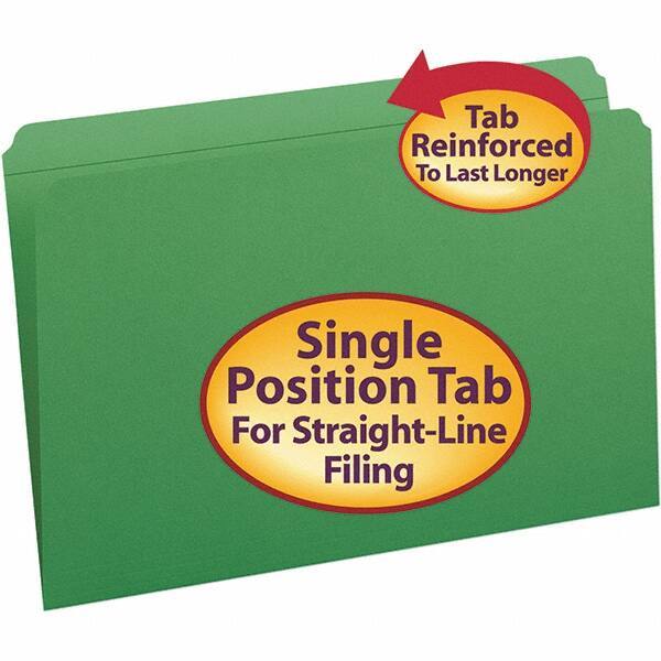 SMEAD - 14-3/4 x 9-1/2", Legal, Green, File Folders with Top Tab - 11 Point Stock, Straight Tab Cut Location - Eagle Tool & Supply