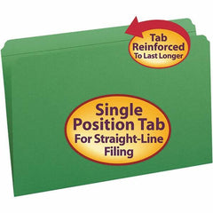 SMEAD - 14-3/4 x 9-1/2", Legal, Green, File Folders with Top Tab - 11 Point Stock, Straight Tab Cut Location - Eagle Tool & Supply
