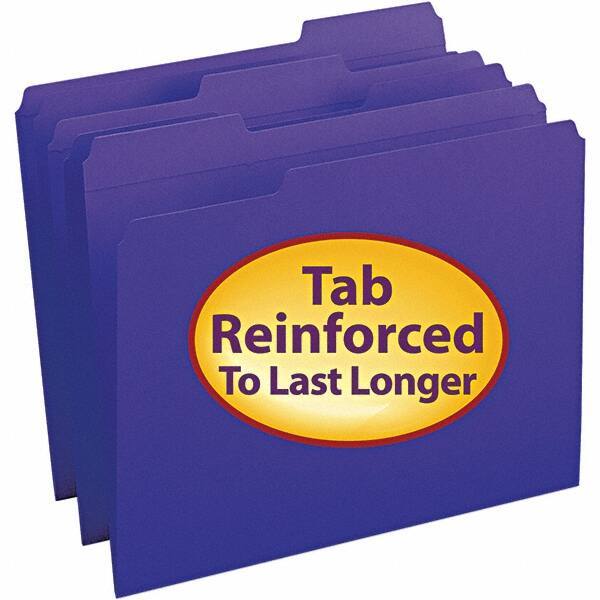SMEAD - 11-5/8 x 9-1/2", Letter Size, Purple, File Folders with Top Tab - 11 Point Stock, Assorted Tab Cut Location - Eagle Tool & Supply